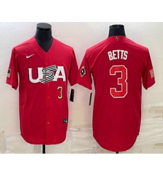 Men USA Baseball #3 Mookie Betts Number 2023 Red World Classic Stitched Jersey Men USA Baseball #3 Mookie Betts Number 2023 Red World Classic Stitched Jersey