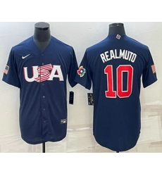 Men's USA Baseball #10 JT Realmuto 2023 Navy World Baseball Classic Stitched Jersey Men's USA Baseball #10 JT Realmuto 2023 Navy World Baseball Classic Stitched Jersey
