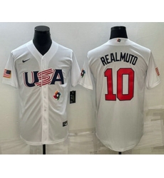 Men's USA Baseball #10 JT Realmuto 2023 White World Baseball Classic Stitched Jerseys Men's USA Baseball #10 JT Realmuto 2023 White World Baseball Classic Stitched Jerseys