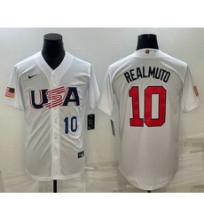 Mens USA Baseball #10 JT Realmuto Number 2023 White World Baseball Classic Stitched Jersey Mens USA Baseball #10 JT Realmuto Number 2023 White World Baseball Classic Stitched Jersey