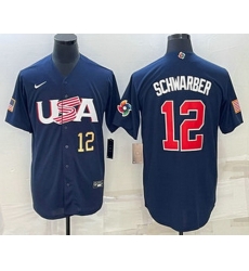 Mens USA Baseball #12 Kyle Schwarber Number 2023 Navy World Baseball Classic Stitched Jersey Mens USA Baseball #12 Kyle Schwarber Number 2023 Navy World Baseball Classic Stitched Jersey
