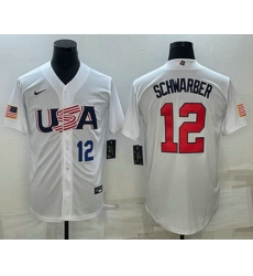 Men's USA Baseball #12 Kyle Schwarber Number 2023 White World Baseball Classic Stitched Jersey Men's USA Baseball #12 Kyle Schwarber Number 2023 White World Baseball Classic Stitched Jersey