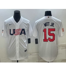 Men's USA Baseball #15 Bobby Witt Jr 2023 White World Baseball Classic Replica Stitched Jersey Men's USA Baseball #15 Bobby Witt Jr 2023 White World Baseball Classic Replica Stitched Jersey