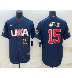 Men's USA Baseball #15 Bobby Witt Jr Number 2023 Navy World Baseball Classic Stitched Jersey Men's USA Baseball #15 Bobby Witt Jr Number 2023 Navy World Baseball Classic Stitched Jersey