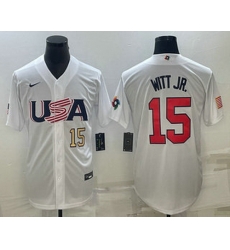Men's USA Baseball #15 Bobby Witt Jr Number 2023 White World Baseball Classic Replica Stitched Jersey Men's USA Baseball #15 Bobby Witt Jr Number 2023 White World Baseball Classic Replica Stitched Jersey