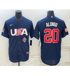 Men's USA Baseball #20 Pete Alonso 2023 Navy World Baseball Classic Stitched Jerseys Men's USA Baseball #20 Pete Alonso 2023 Navy World Baseball Classic Stitched Jerseys