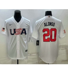 Men's USA Baseball #20 Pete Alonso 2023 White World Baseball Classic Stitched Jerseys Men's USA Baseball #20 Pete Alonso 2023 White World Baseball Classic Stitched Jerseys