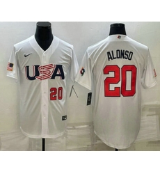 Men's USA Baseball #20 Pete Alonso Number 2023 White World Baseball Classic Stitched Jersey Men's USA Baseball #20 Pete Alonso Number 2023 White World Baseball Classic Stitched Jersey