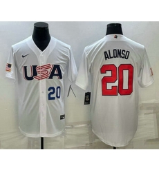 Men's USA Baseball #20 Pete Alonso Number 2023 White World Baseball Classic Stitched Jerseys Men's USA Baseball #20 Pete Alonso Number 2023 White World Baseball Classic Stitched Jerseys