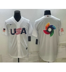 Men's USA Baseball 2023 White World Baseball Big Logo With Patch Classic Replica Stitched Jersey Men's USA Baseball 2023 White World Baseball Big Logo With Patch Classic Replica Stitched Jersey