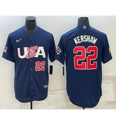 Men's USA Baseball #22 Clayton Kershaw Number 2023 Navy World Baseball Classic Stitched Jerseys Men's USA Baseball #22 Clayton Kershaw Number 2023 Navy World Baseball Classic Stitched Jerseys