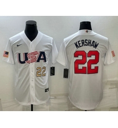 Men's USA Baseball #22 Clayton Kershaw Number 2023 White World Baseball Classic Stitched Jerseys Men's USA Baseball #22 Clayton Kershaw Number 2023 White World Baseball Classic Stitched Jerseys