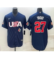 Men's USA Baseball #27 Mike Trout 2023 Navy World Baseball Classic Stitched Jersey Men's USA Baseball #27 Mike Trout 2023 Navy World Baseball Classic Stitched Jersey