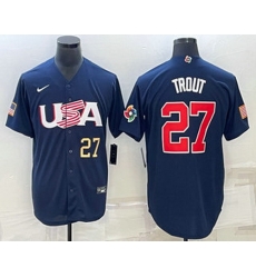 Men's USA Baseball #27 Mike Trout Number 2023 Navy World Baseball Classic Stitched Jersey Men's USA Baseball #27 Mike Trout Number 2023 Navy World Baseball Classic Stitched Jersey
