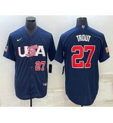 Men's USA Baseball #27 Mike Trout Number 2023 Navy World Baseball Classic Stitched Jerseys Men's USA Baseball #27 Mike Trout Number 2023 Navy World Baseball Classic Stitched Jerseys