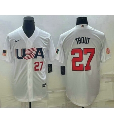 Men's USA Baseball #27 Mike Trout Number 2023 White World Baseball Classic Replica Stitched Jersey Men's USA Baseball #27 Mike Trout Number 2023 White World Baseball Classic Replica Stitched Jersey