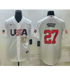 Men's USA Baseball #27 Mike Trout Number 2023 White World Baseball Classic Replica Stitched Jerseys Men's USA Baseball #27 Mike Trout Number 2023 White World Baseball Classic Replica Stitched Jerseys