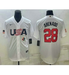 Men's USA Baseball #28 Nolan Arenado 2023 White World Baseball Classic Replica Stitched Jerseys Men's USA Baseball #28 Nolan Arenado 2023 White World Baseball Classic Replica Stitched Jerseys
