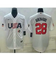 Men's USA Baseball #28 Nolan Arenado Number 2023 White World Baseball Classic Replica Stitched Jersey1 Men's USA Baseball #28 Nolan Arenado Number 2023 White World Baseball Classic Replica Stitched Jersey1