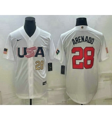 Mens USA Baseball #28 Nolan Arenado Number 2023 White World Baseball Classic Replica Stitched Jersey Mens USA Baseball #28 Nolan Arenado Number 2023 White World Baseball Classic Replica Stitched Jersey