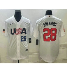 Men's USA Baseball #28 Nolan Arenado Number 2023 White World Baseball Classic Replica Stitched Jerseys Men's USA Baseball #28 Nolan Arenado Number 2023 White World Baseball Classic Replica Stitched Jerseys