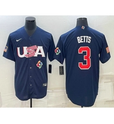 Men's USA Baseball #3 Mookie Betts 2023 Navy World Baseball Classic Stitched Jersey Men's USA Baseball #3 Mookie Betts 2023 Navy World Baseball Classic Stitched Jersey