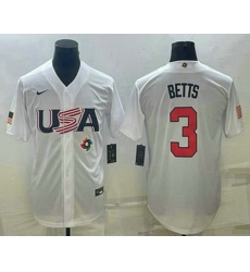 Men's USA Baseball #3 Mookie Betts 2023 White World Baseball Classic Replica Stitched Jerseys Men's USA Baseball #3 Mookie Betts 2023 White World Baseball Classic Replica Stitched Jerseys