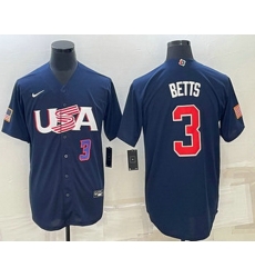 Men's USA Baseball #3 Mookie Betts Number 2023 Navy World Baseball Classic Stitched Jersey Men's USA Baseball #3 Mookie Betts Number 2023 Navy World Baseball Classic Stitched Jersey