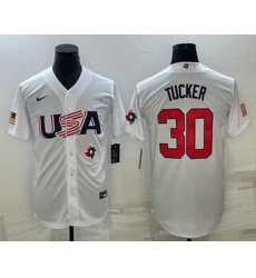Men's USA Baseball #30 Kyle Tucker 2023 White World Baseball Classic Stitched Jersey Men's USA Baseball #30 Kyle Tucker 2023 White World Baseball Classic Stitched Jersey