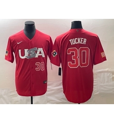 Men's USA Baseball #30 Kyle Tucker Number 2023 Red World Classic With Patch Stitched Jersey1 Men's USA Baseball #30 Kyle Tucker Number 2023 Red World Classic With Patch Stitched Jersey1