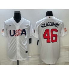 Men's USA Baseball #46 Paul Goldschmidt 2023 White World Baseball Classic Stitched Jerseys Men's USA Baseball #46 Paul Goldschmidt 2023 White World Baseball Classic Stitched Jerseys