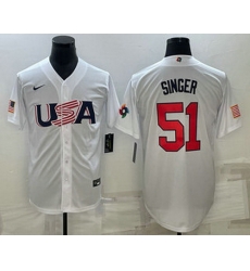 Men's USA Baseball #51 Brady Singer 2023 White World Baseball Classic Stitched Jerseys Men's USA Baseball #51 Brady Singer 2023 White World Baseball Classic Stitched Jerseys