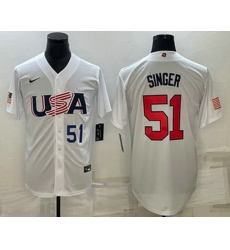 Men's USA Baseball #51 Brady Singer Number 2023 White World Baseball Classic Stitched Jersey Men's USA Baseball #51 Brady Singer Number 2023 White World Baseball Classic Stitched Jersey