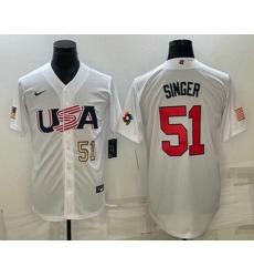 Men's USA Baseball #51 Brady Singer Number 2023 White World Baseball Classic Stitched Jerseys Men's USA Baseball #51 Brady Singer Number 2023 White World Baseball Classic Stitched Jerseys