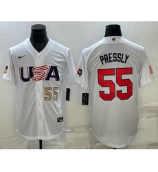 Mens USA Baseball #55 Ryan Pressly Number 2023 White World Baseball Classic Stitched Jersey Mens USA Baseball #55 Ryan Pressly Number 2023 White World Baseball Classic Stitched Jersey