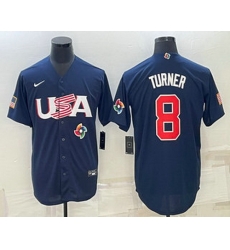 Men's USA Baseball #8 Trea Turner 2023 Navy World Baseball Classic Stitched Jersey Men's USA Baseball #8 Trea Turner 2023 Navy World Baseball Classic Stitched Jersey