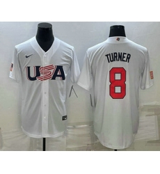 Men's USA Baseball #8 Trea Turner 2023 White World Baseball Classic Stitched Jersey Men's USA Baseball #8 Trea Turner 2023 White World Baseball Classic Stitched Jersey