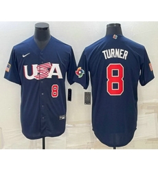 Men's USA Baseball #8 Trea Turner Number 2023 Navy World Baseball Classic Stitched Jerseys Men's USA Baseball #8 Trea Turner Number 2023 Navy World Baseball Classic Stitched Jerseys
