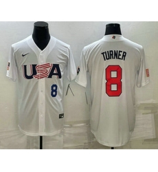 Men's USA Baseball #8 Trea Turner Number 2023 White World Baseball Classic Stitched Jersey Men's USA Baseball #8 Trea Turner Number 2023 White World Baseball Classic Stitched Jersey