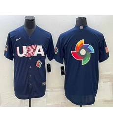 Men's USA Baseball Blank 2023 Navy World Baseball Big Logo Classic Stitched Jersey Men's USA Baseball Blank 2023 Navy World Baseball Big Logo Classic Stitched Jersey