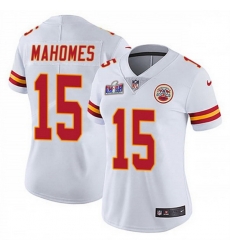 Women Kansas City Chiefs 15 Patrick Mahomes White Vapor Untouchable Limited Stitched Football 2024 Super Bowl LVIII Jersey Women Kansas City Chiefs 15 Patrick Mahomes White Vapor Untouchable Limited Stitched Football 2024 Super Bowl LVIII Jersey