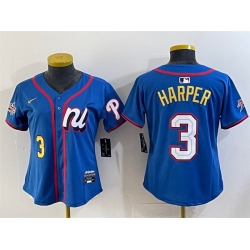Women National League 3 Bryce Harper Blue 2025 All Star Edition Limited Stitched Baseball Jersey 