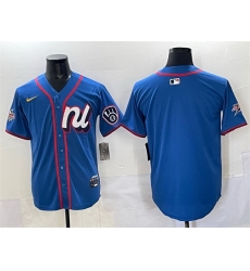 Men Milwaukee Brewers Blank Blue 2025 All Star Edition Limited Stitched Baseball Jersey Men Milwaukee Brewers Blank Blue 2025 All Star Edition Limited Stitched Baseball Jersey