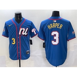 Men National League 3 Bryce Harper Blue 2025 All Star Edition Limited Stitched Baseball Jersey