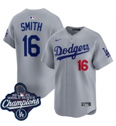 Men Los Angeles Dodgers 16 Will Smith Cool Base 2025 World Champions Stitched Baseball Jersey Gray