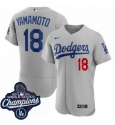 Men Los Angeles Dodgers 18 Yoshinobu Yamamoto Cool Base 2025 World Champions Stitched Baseball Jersey Gray Men Los Angeles Dodgers 18 Yoshinobu Yamamoto Cool Base 2025 World Champions Stitched Baseball Jersey Gray
