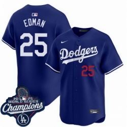 Men Los Angeles Dodgers 25 Tommy Edman Cool Base 2025 World Champions Stitched Baseball Jersey Blue