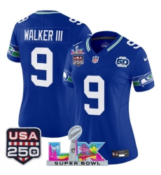 Women Seattle Seahawks 9 Kenneth Walker III Royal 2025 F U S E Super Bowl LX Patch And 50th Season USA 250 Patch Vapor Throwback Limited Stitched Football Women Seattle Seahawks 9 Kenneth Walker III Royal 2025 F U S E Super Bowl LX Patch And 50th Season USA 250 Patch Vapor Throwback Limited Stitched Football