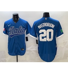Men Italy Baseball 20 Miles Mastrobuoni Blue 2026 World Baseball Classic Home Stadium Stitched Jersey Men Italy Baseball 20 Miles Mastrobuoni Blue 2026 World Baseball Classic Home Stadium Stitched Jersey
